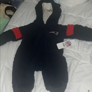 NFL Patriots Baby One Piece warm fuzzy Footie - Navy and Red